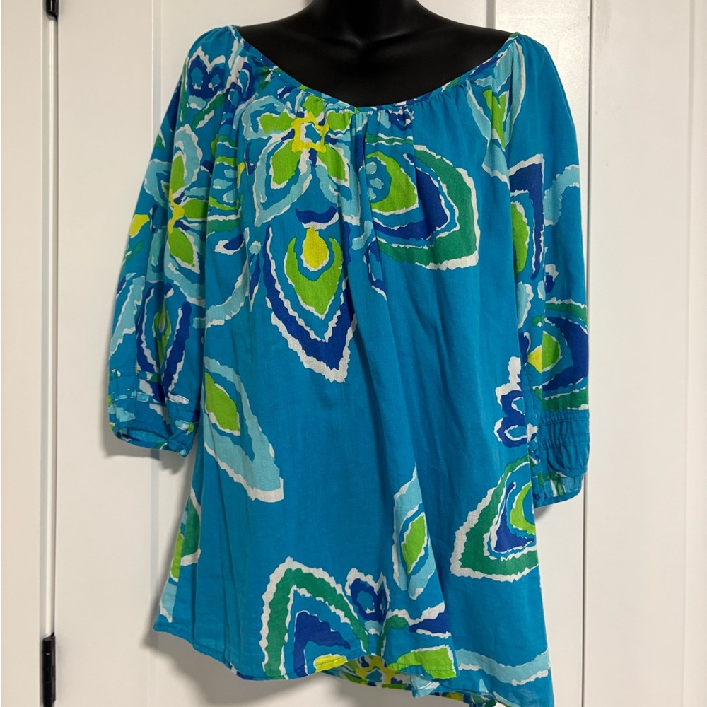 Old Navyn Vibrant Floral Print Cotton Summer Tunic Shirt Top Women's‎ Size Large